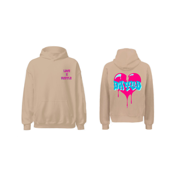 Retro Wave - Tan Hoodie Pink/Baby Blue