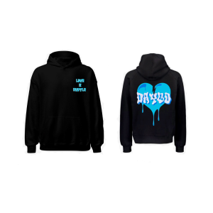 Retro Wave - Black Hoodie Baby Blue/White
